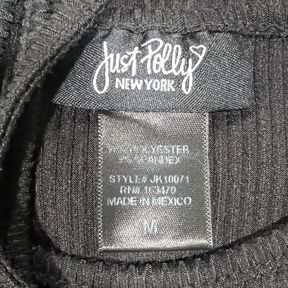 Just Polly Black Ribbed Crop Top Waist Wrap Up - Picture 3 of 4